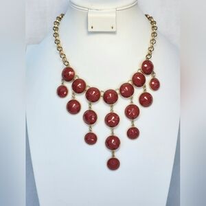Faux Red Faceted Stones Gold Tone Statement Necklace